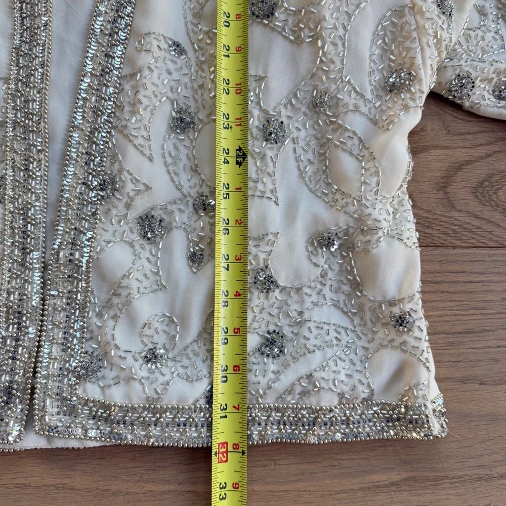 JACK BRYAN Embellished Beaded Sequin Jacket‎ Cream Formal Evening Women 10